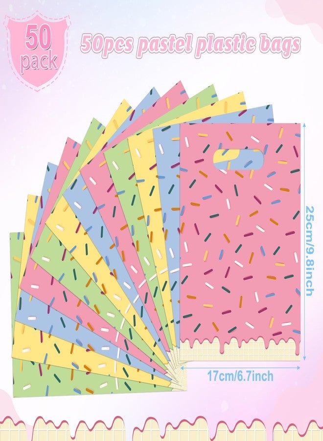 Hallswl 50pcs Ice Cream Party Favor Plastic Treat Bags,Ice Cream Candy Bag,4 Color Sprinkles Goodie Bag for Icecream Theme party decorations and Summer Birthday Party Supplies - Image 2